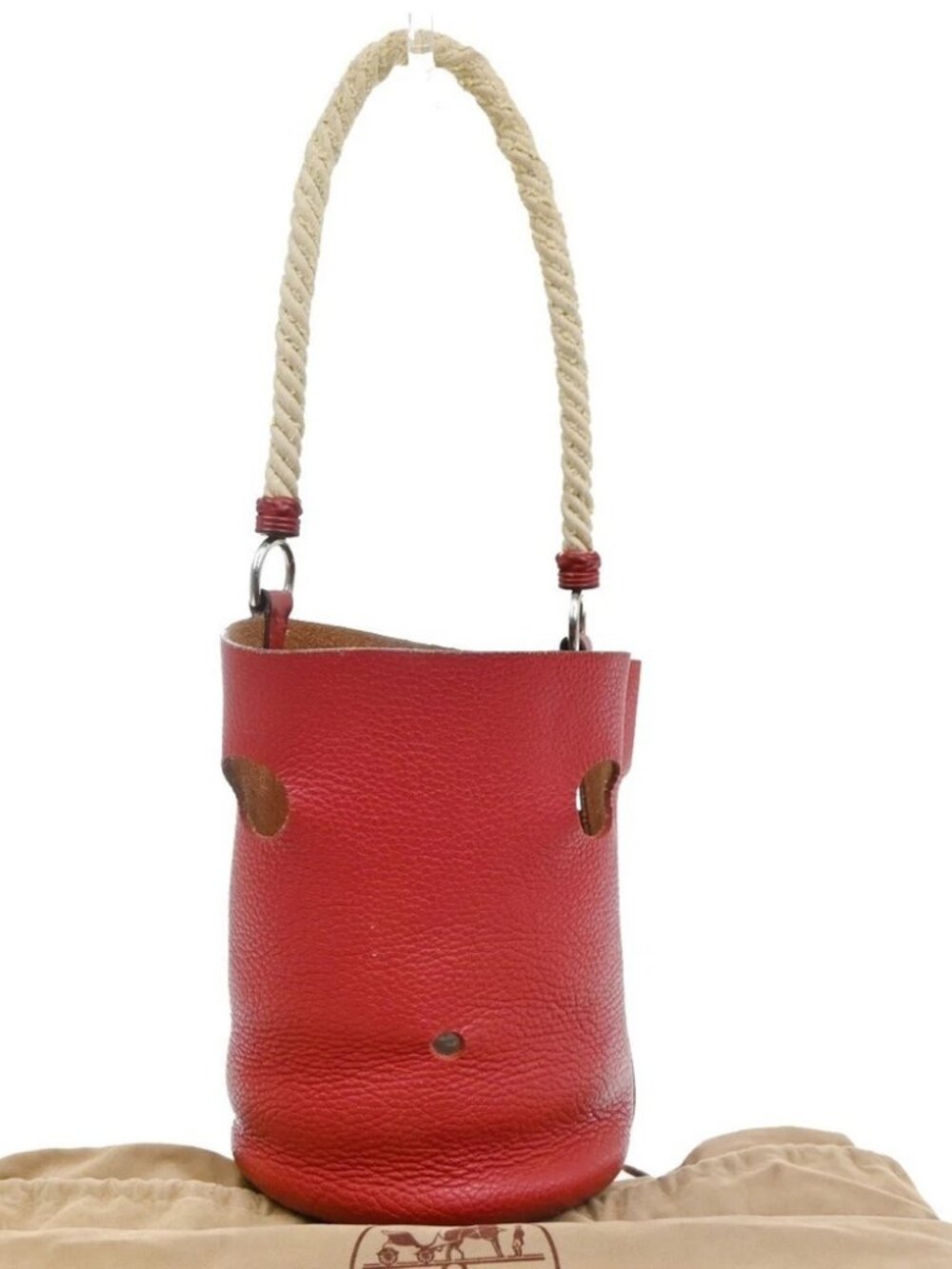 HERMES Manjoire PM Rope Shoulder Bag Taurillon Clemence leather Red SHW